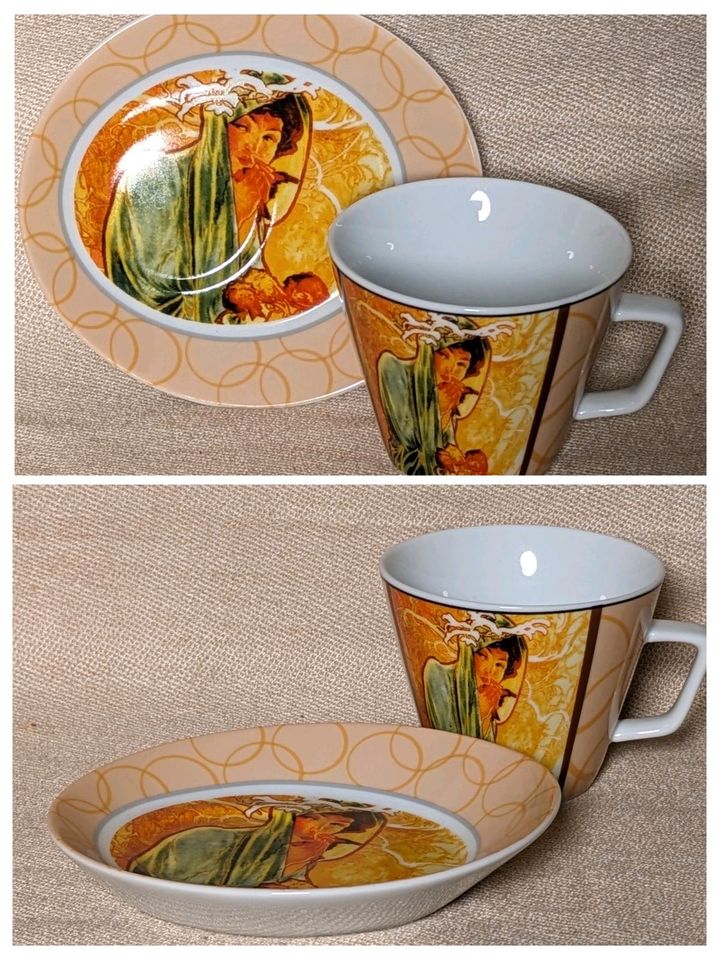 2 PORZELLAN Gedecke TASSE & TELLER Motive KUNSTSTIL Alfons MUCHA in Berlin