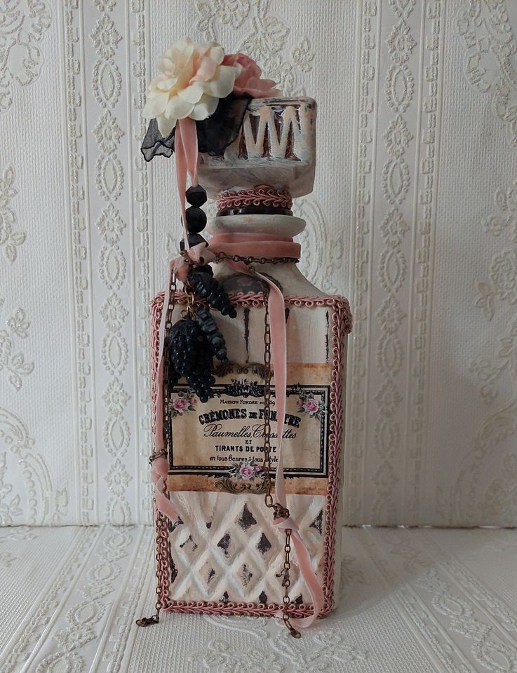 Shabby Chic Deko Flasche Karaffe rosa Handarbeit TOP rosa in Recklinghausen