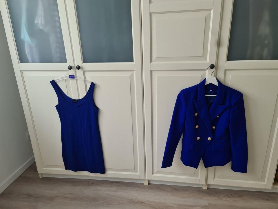 Set Kleid Blazer Royalblau Königsblau S M Gold Bodycon in Ammersbek