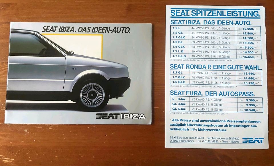 Prospekt + Preisliste Seat Ibiza 1984 in Hildesheim