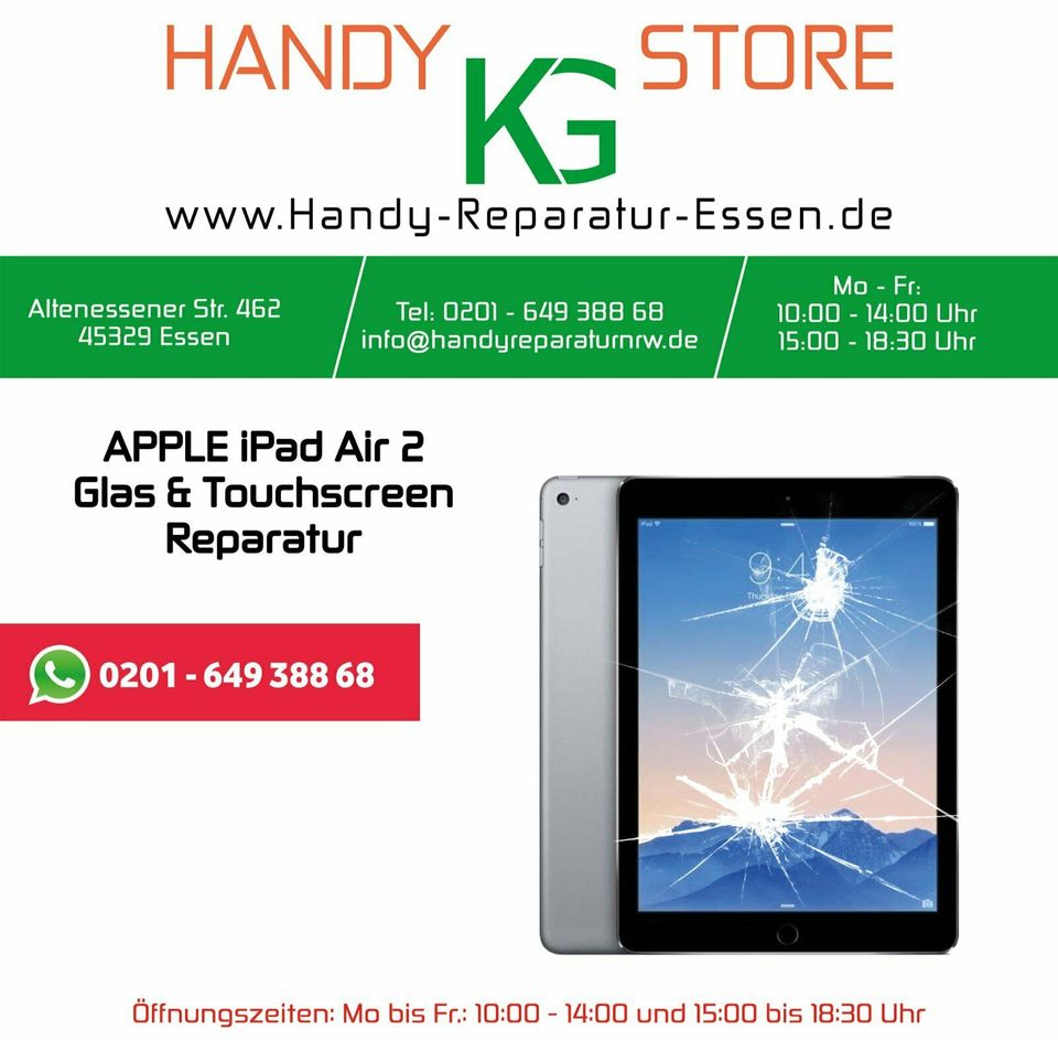 iPad Air 2 Glas oder Touchscreen Reparatur mit OCA verfahren in Essen