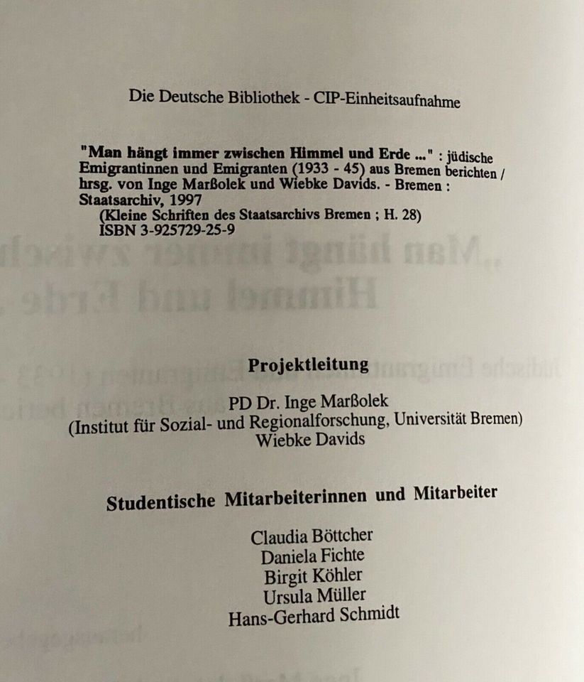 Man hängt immer zwischen Himmel und Erde  1. Januar 1997 in Bremen