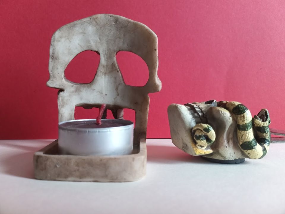 Totenkopf-Set,Teelichthalter/Flaschenöffner,Skull,Gothic,Schlange in Zehdenick