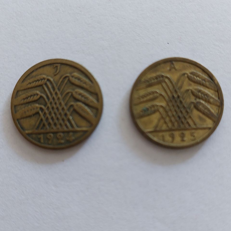 2x5 Rentenpfennig,Weimarer Republik 1924,1925 in Essen-Haarzopf