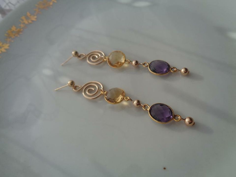 Gold Ohrringe mit Amethyst und Citrin 585 Gold Filled in Wittenberg