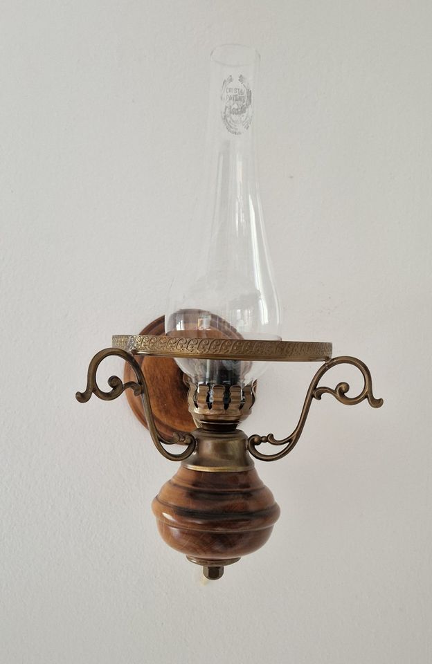 antike Wandlampe Wandleuchte * Holz Messing Glas * Vintage in Groß-Bieberau