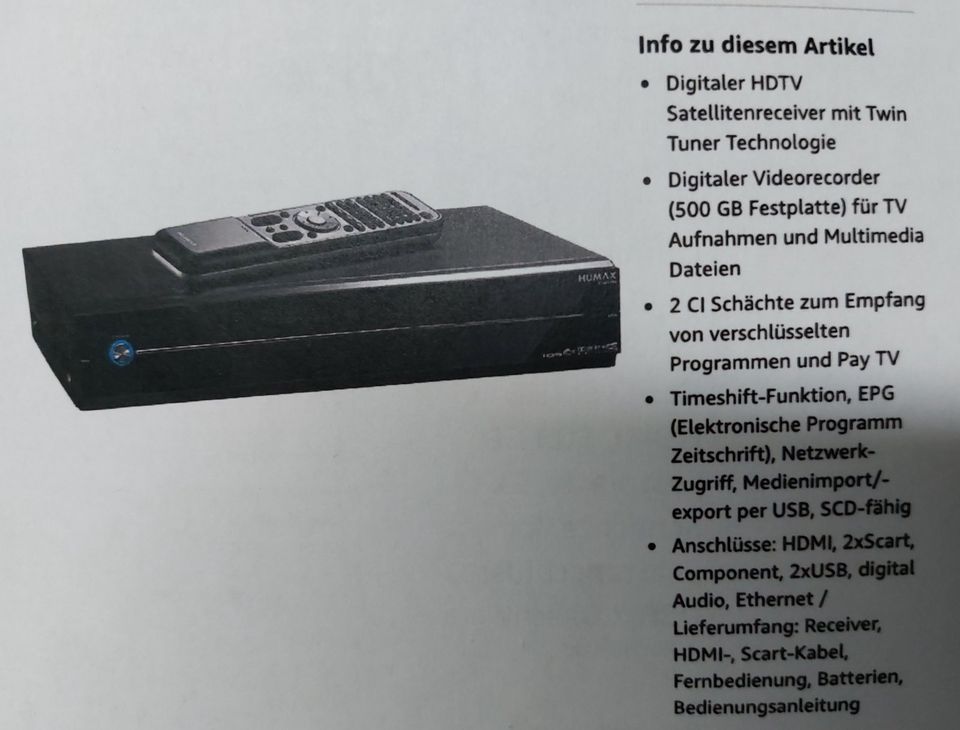 Humax iCord HD Digital Sat-Twin-Receiver (500GB Festplatte) in Wiesbaden