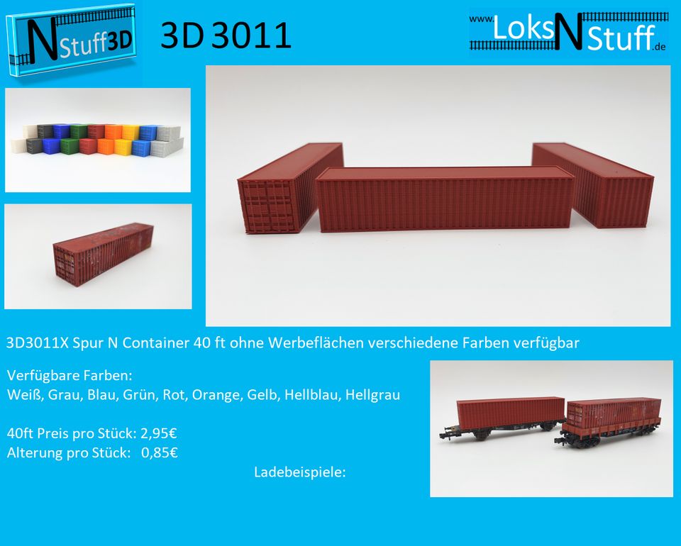 3D30017 Spur N Bausatz 3x Container Werbeflächen 40ft hellblau in Eschwege