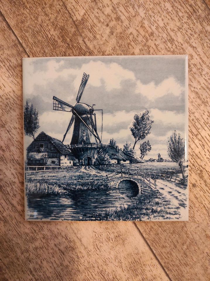 2 Untersetzer mit blau weißer Fliese, Holland, Windmühle in Seesen