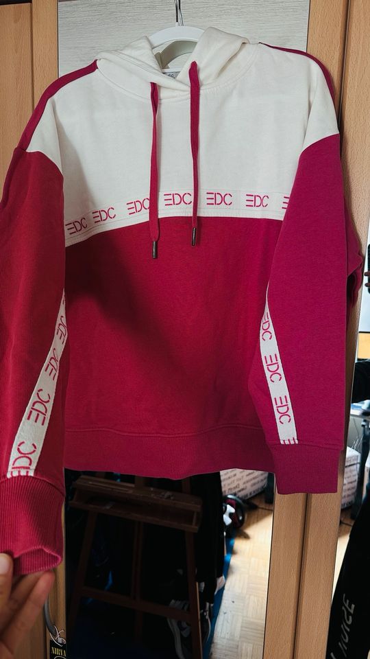 EDC Esprit Pullover Hoodie Rosa weiß Baumwolle in Bergisch Gladbach