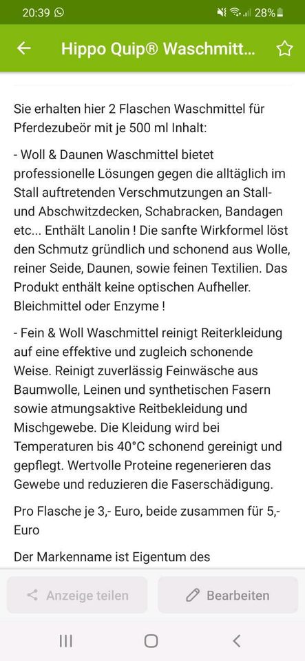 Hippo Quip® Fein-Waschmittel Pferdezubehör 500 ml neu + unbenutzt in Berlin