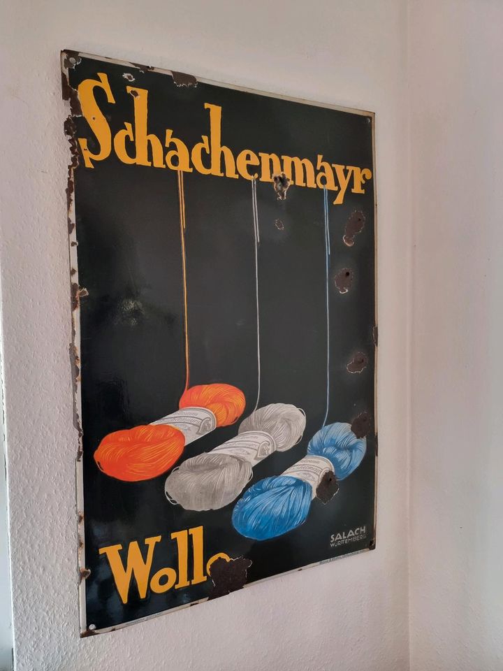 ⚠️ Emailleschild  Schachenmayr Wolle  - ca 1935 in Heusweiler