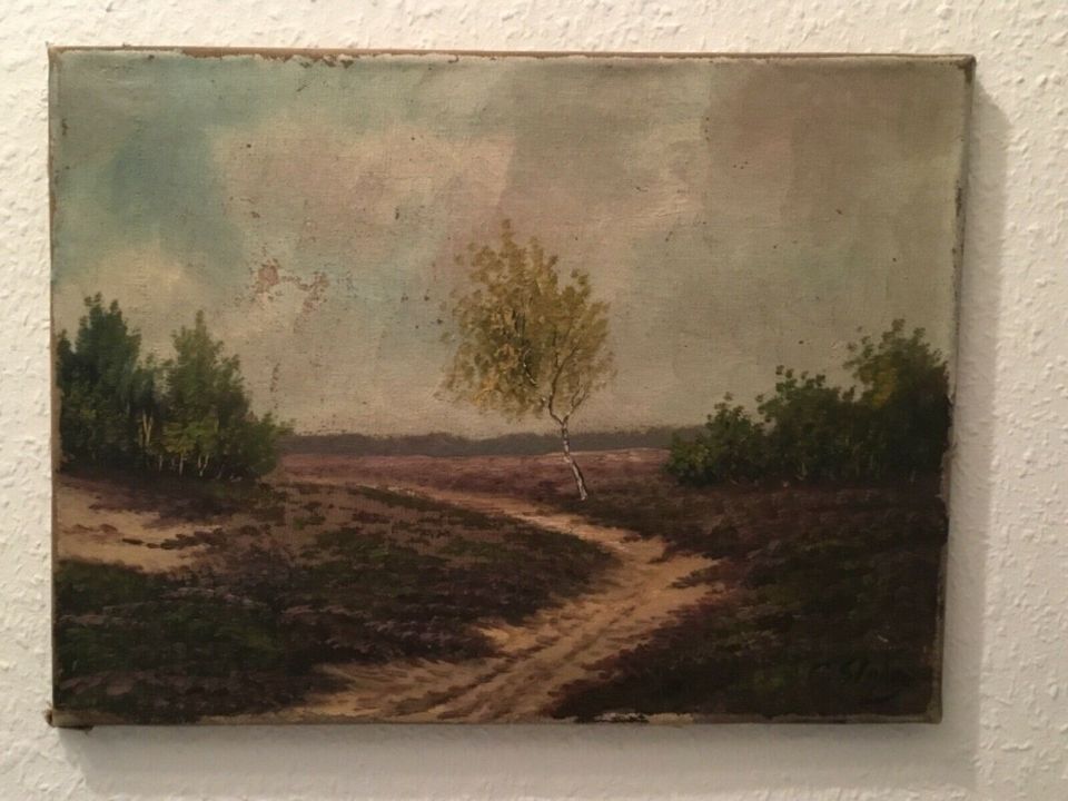 Altes Ölgemälde „Heide Landschaft“ mit Signatur Leinwand 40 x 30 in Kasseedorf