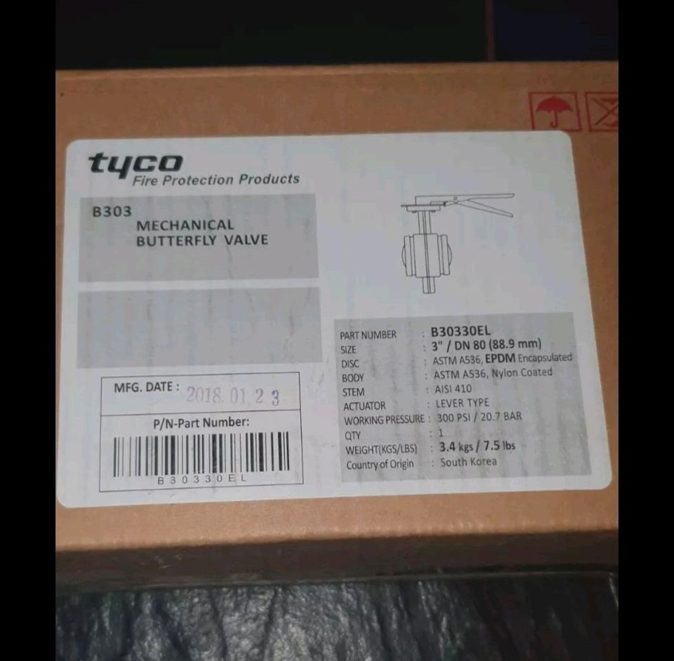 Tyco B30330EL  Grooved End Butterfly Valves Lever-Lock  3" DN 80( in Bodenfelde