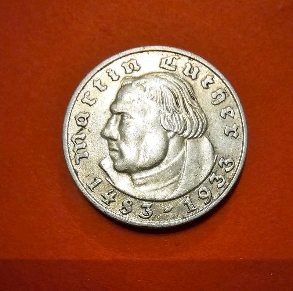 2 Reichsmark Silbermünze von Martin Luther von 1933 F in Wermelskirchen