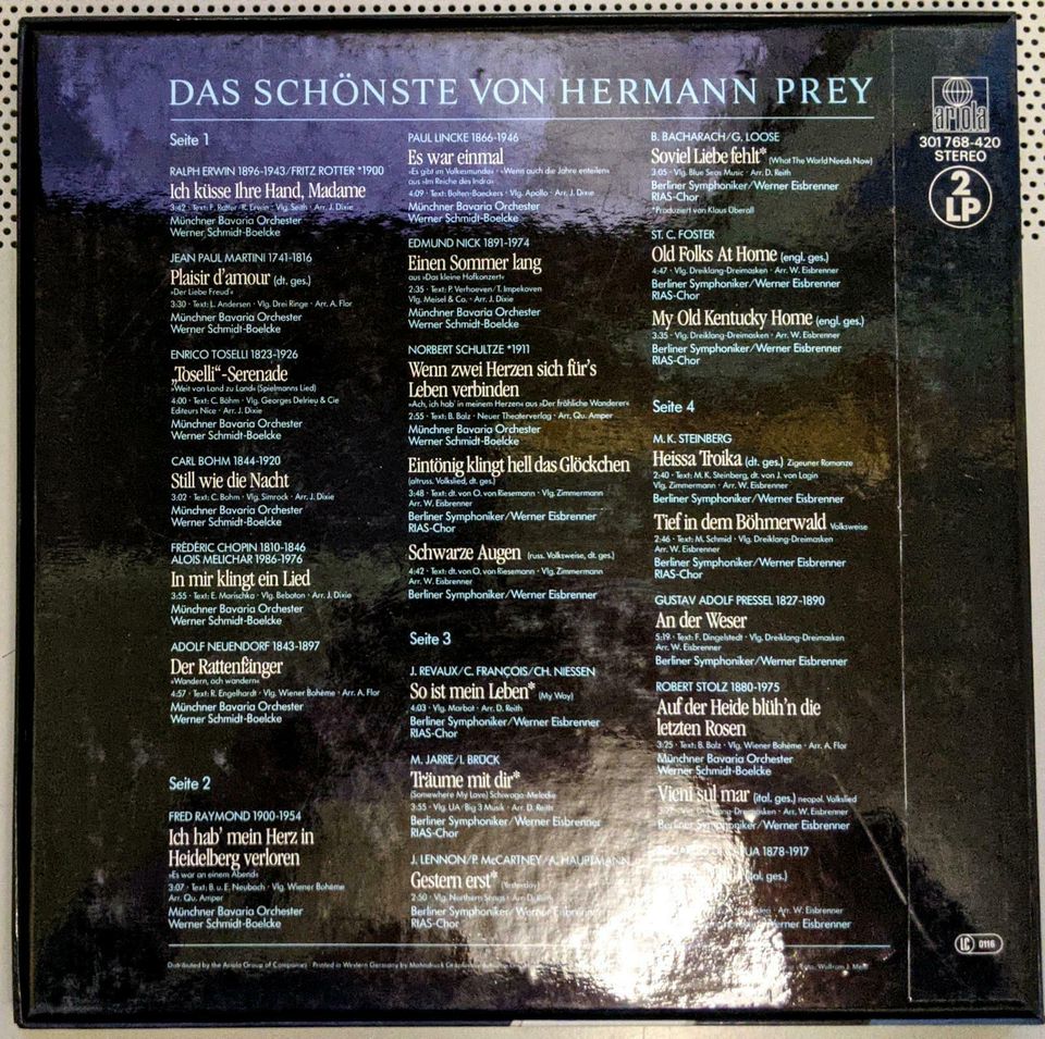 LP 400P2. "Hermann Prey" "Das schönste von Hermann Prey" in Langenfeld Eifel