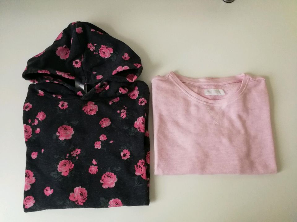 2 Oberteile 146/152 LA-shirt rosa, Kapuzensweatshirt Blumen in Stadtroda