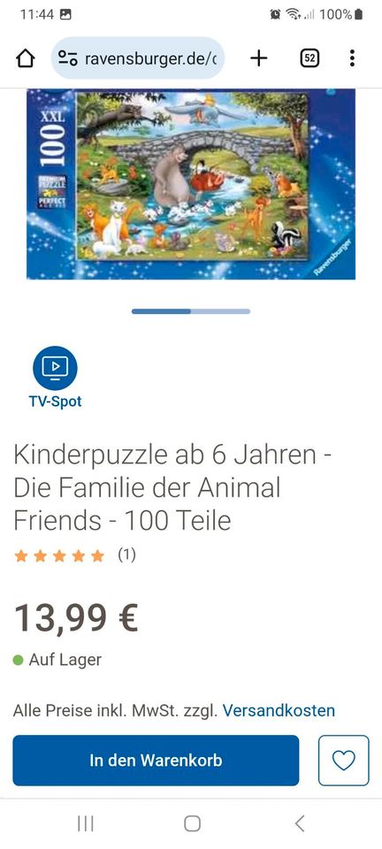 ❤️Neuwertig❤️Ravensburger Disney Kinderpuzzle, 100 Teile in Rheinstetten
