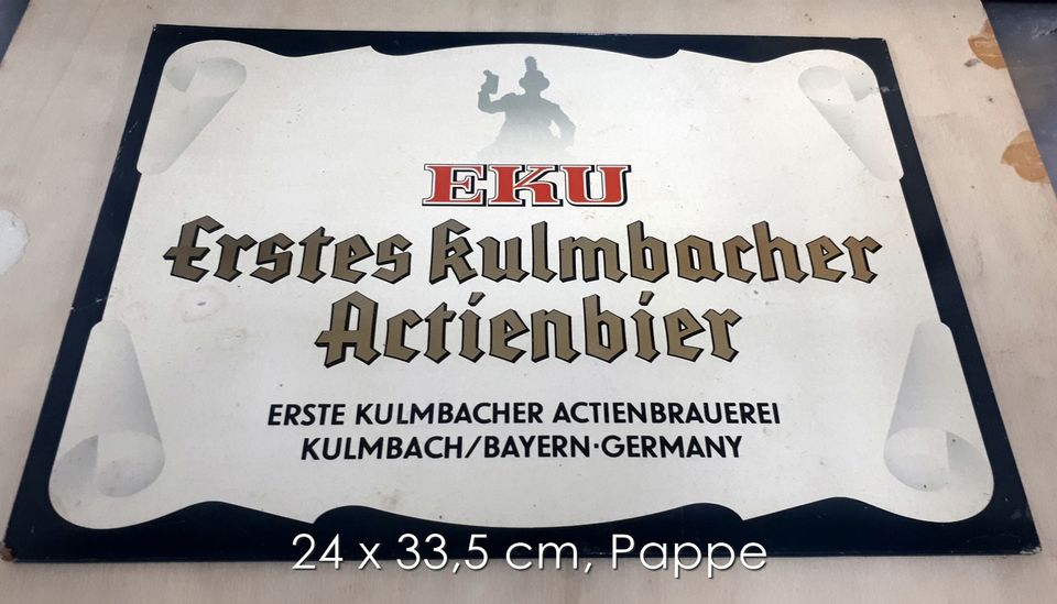 Kulmbacher Actienbrauerei EKU Pappschild Bierschild in Zur Schunterquelle