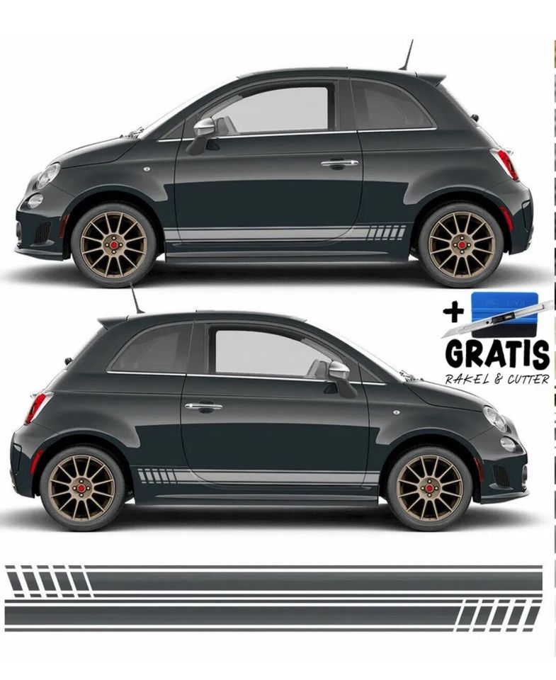 Auto-Seitenstreifen Aufkleber Fiat 500 Dark-Grey, Dunkelgrau in Endingen