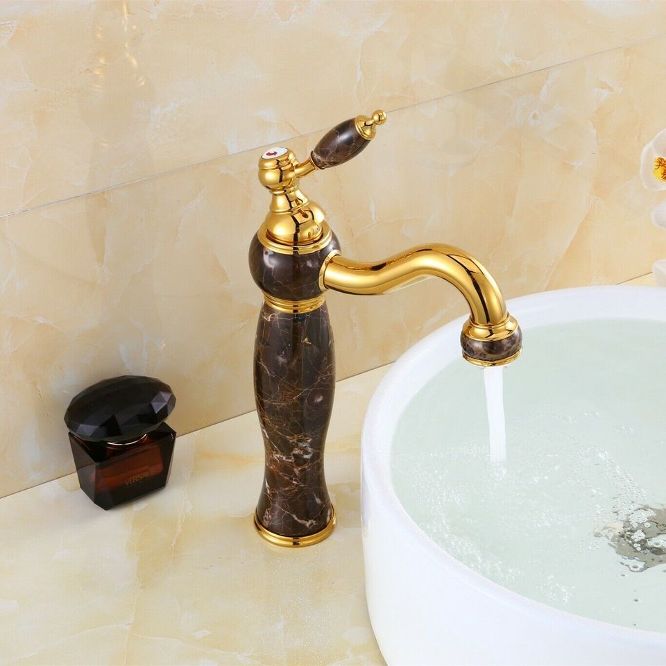 Wasserhahn Retro Marmor Gold Badezimmer Armatur Einhandmischer in Zschopau