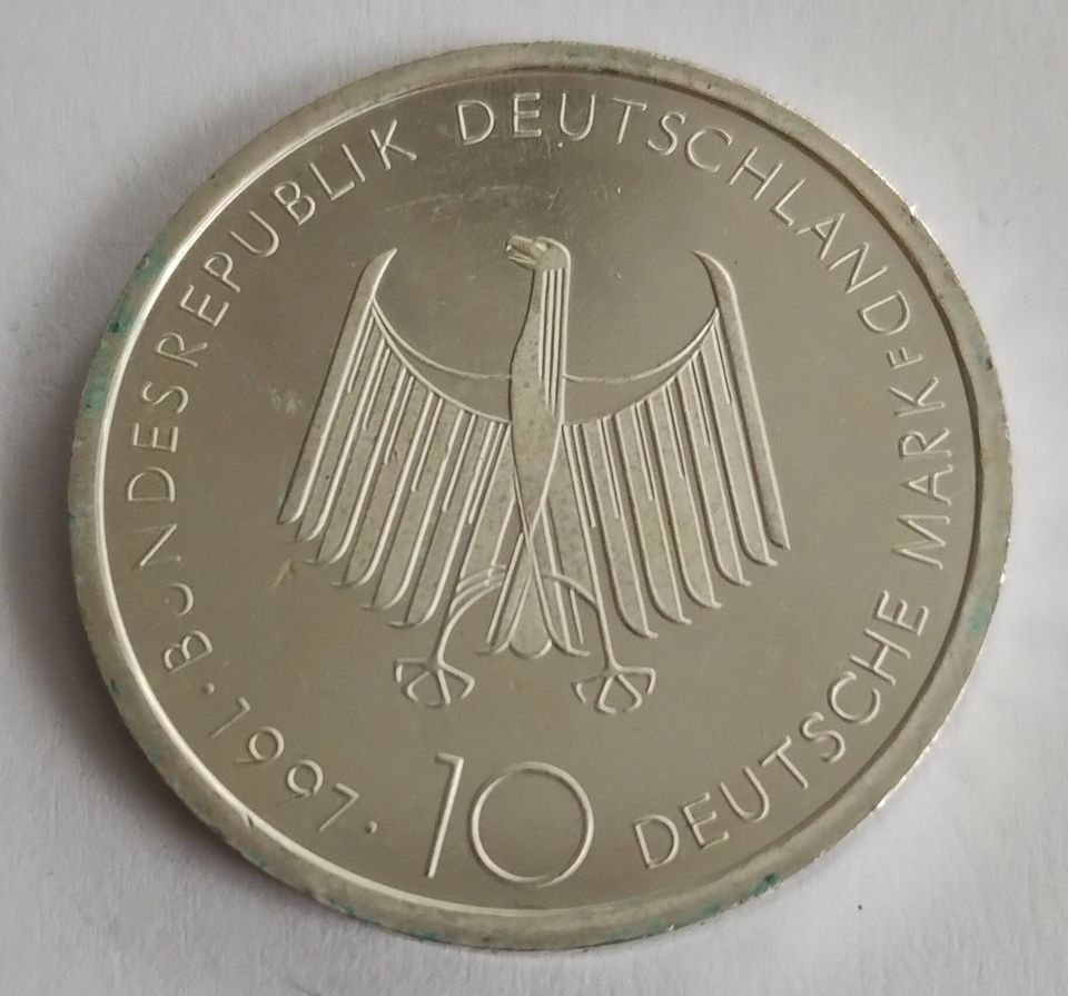10 DM Silbermünze 0,625 Silber 1997 100 Jahre Dieselmotor Münze in Trogen
