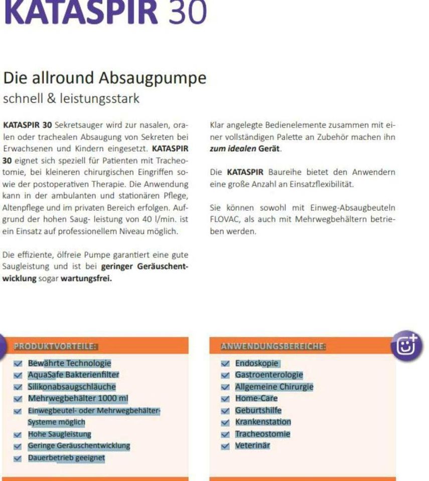 *Neuware* Absauggerät Absaugung Medutek ABSAUGPUMPE KATASPIR 30 in Engen