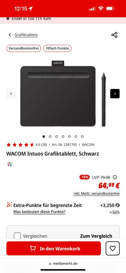 WACOM Intuos Grafiktablett, Schwarz in Berge