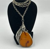 Vintage Kette mit großen Anhänger Bernstein Butterscotch Silber Berlin - Spandau Vorschau