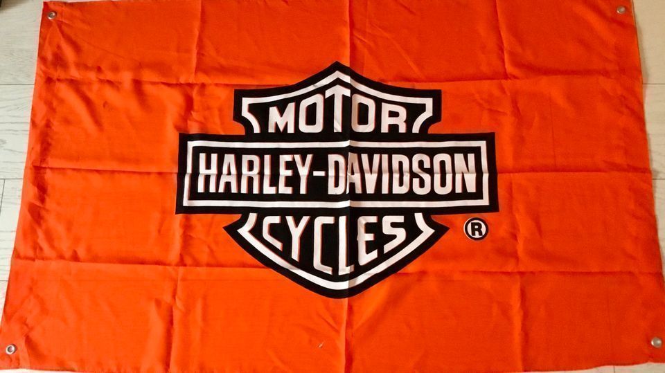 Fahne Harley Davidson Flagge Banner orange Clubhaus Statement in Mönchsroth