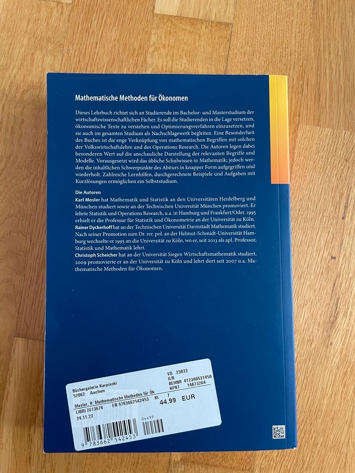 Mathematische Methoden für Ökonomen 3. Auflage in Köln