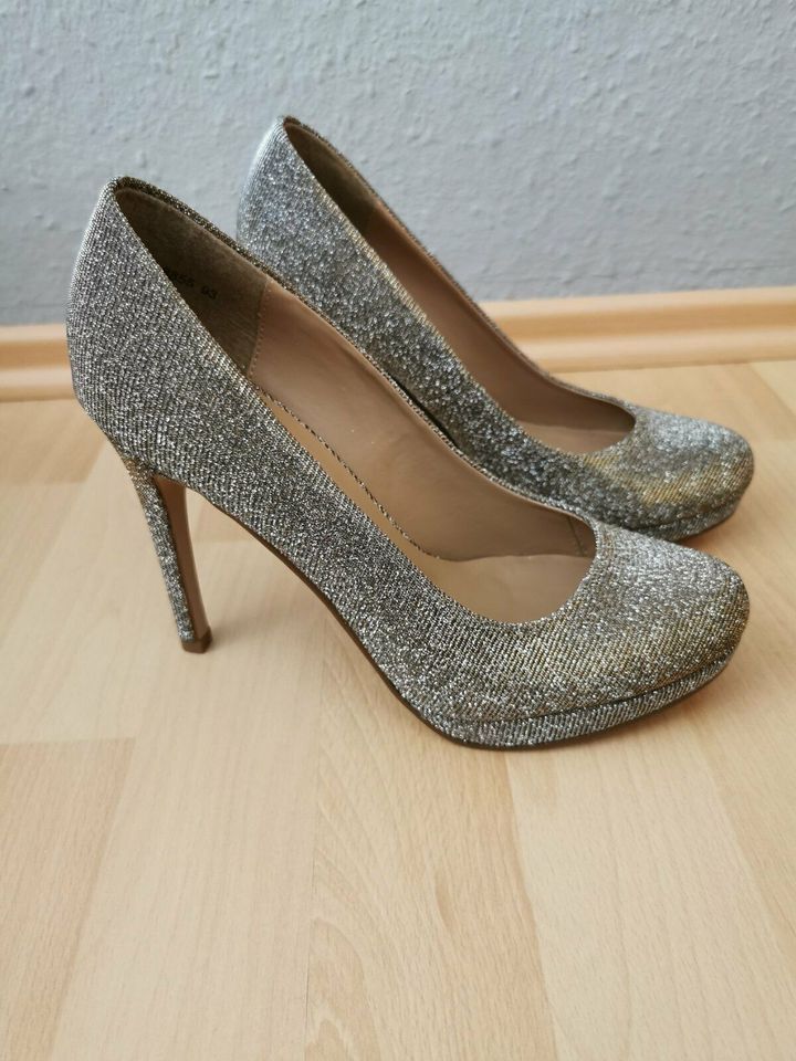 NEW LOOK Glitzer High-Heels Silber Größe 39 NEU & ungetragen in Biberach an der Riß