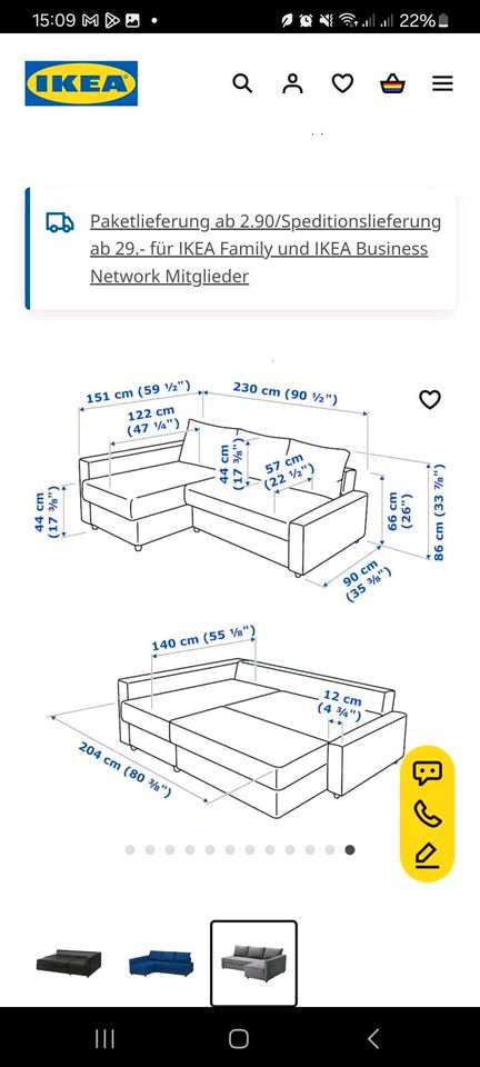 Ikea Friheten Couch / Sofa  mit Bettkasen  Grau in Lünen