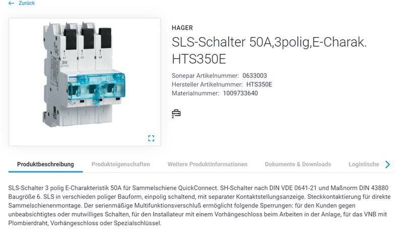 SLS-Schalter 50A von Hager in Ellgau