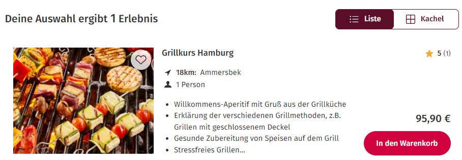 mydays Erlebnis-Gutschein - Grillkurs Hamburg - Wert 95,90 EUR in Wedel