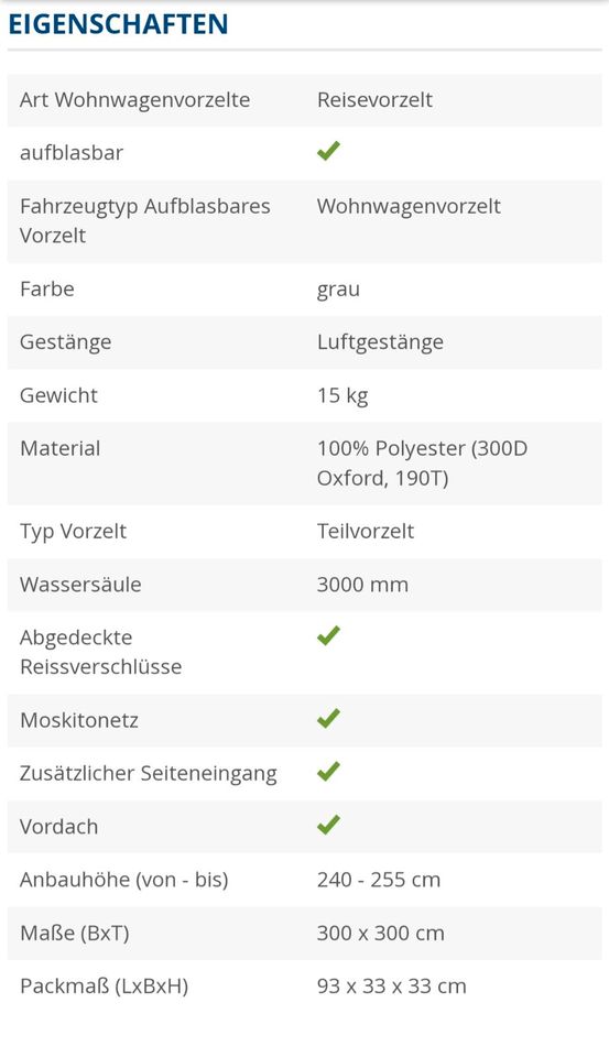 Reisevorzelt Garda Air Luft Vorzelt   # Neuwertig # in Kastorf