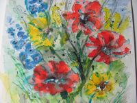 Original Aquarell Blumen Rittersporn Bild Gemälde Nordrhein-Westfalen - Troisdorf Vorschau