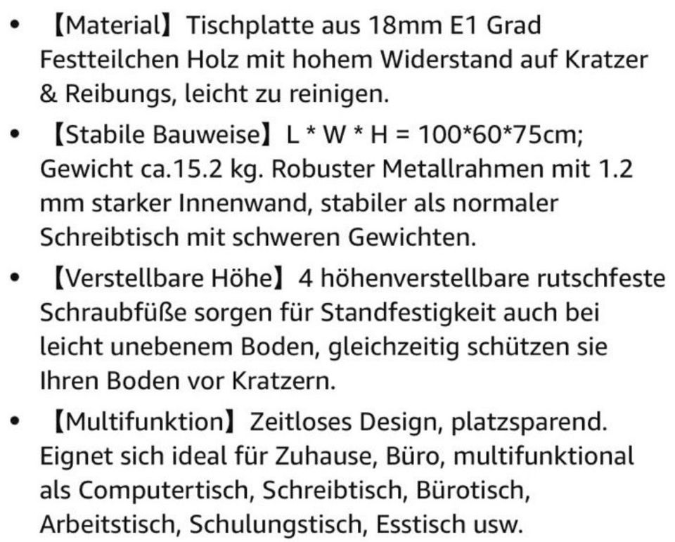 Computertisch / Schreibtisch 100x60x75cm in Kettershausen