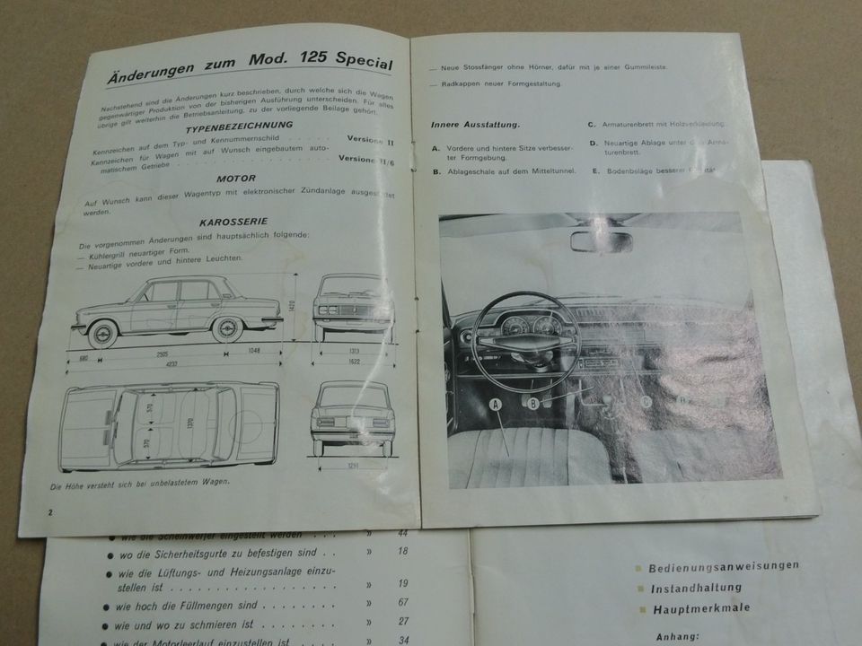 Betriebsanleitung Handbuch Fiat 125 Special 05/1971 + Änderungen in Wittstock/Dosse