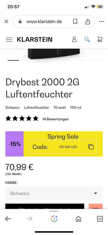 Klarstein Luftentfeuchter dryness 2000 in Sonthofen