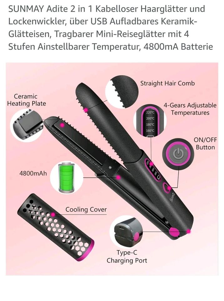 SUNMAY Adite 2 in 1 Kabelloser Haarglätter und Lockenwickler in Heidenrod