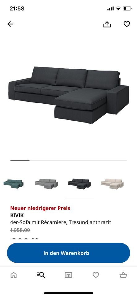 Ikea Kivik 4er-Sofa mit Récamiere, Tresund Anthrazit und Grau in Inzlingen