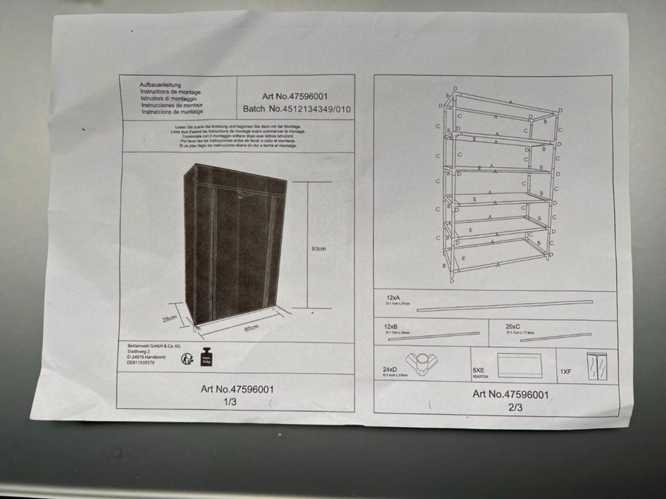 Stoffkleiderschrank, BxHxT 60x93x28, schwarz, gepflegt und heil in Witzhave