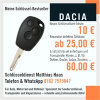 Dacia Schlüssel fräsen, nachmachen bzw. kopieren z.B. Duster Dokker Lodgy Sandero Bayern - Bayreuth Vorschau