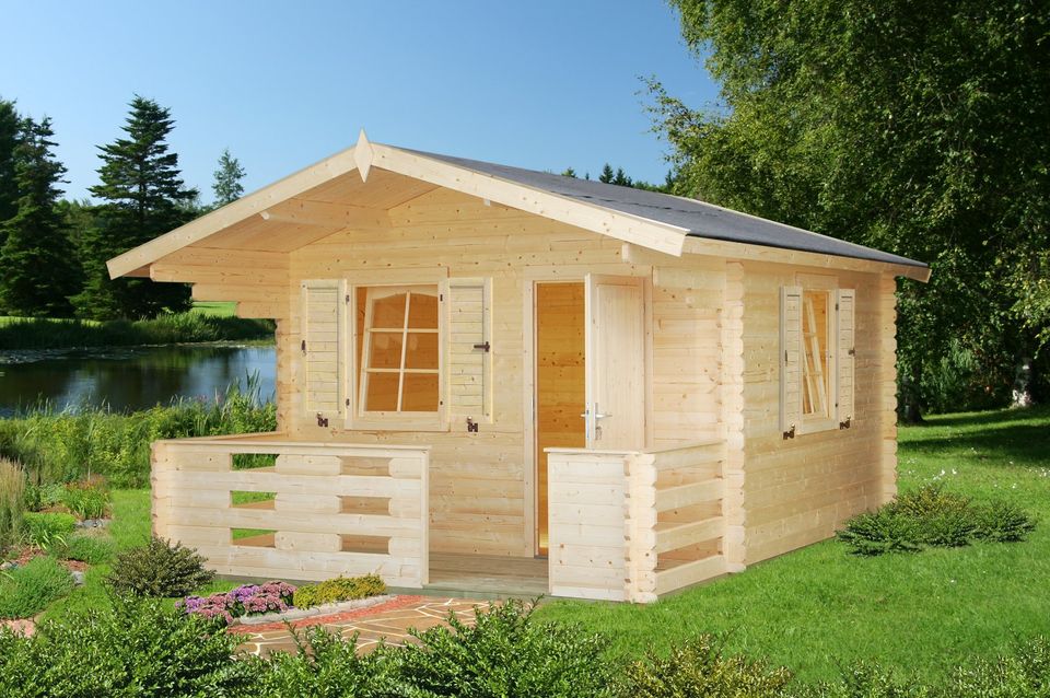 Gartenhaus Emma 10,4+4,2 m² 350 x 350 cm Gerätehaus Geräteschuppen Holzhaus Schuppen Gartenlaube Gartenschuppen Gartenhäuser Gerätehäuser Holzhäuser Satteldach Holzschuppen Carport Trapezblech in Birstein