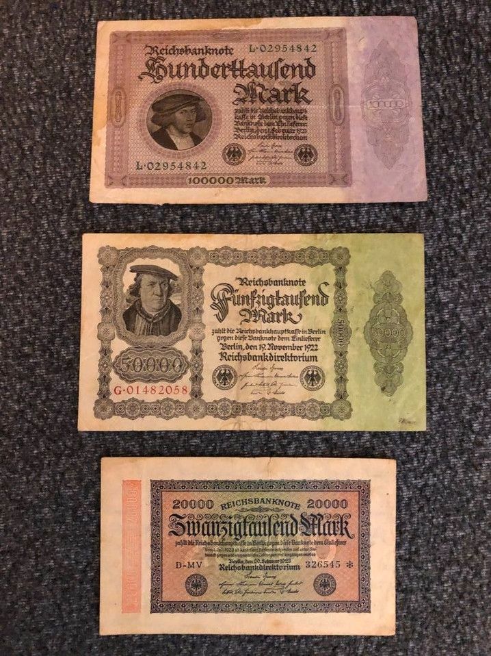 Geldscheine der Inflationszeit / Zeitzeugen der Vergangenheit in Laubenheim Nahe