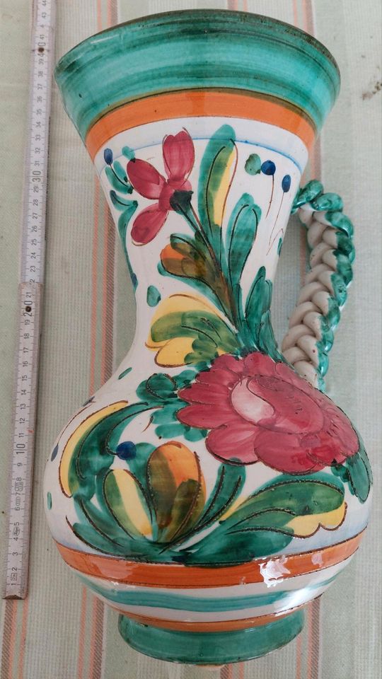 Zierkrug mit Henkel / Blumenvase bunt, ca. 40 cm hoch in Zemmer