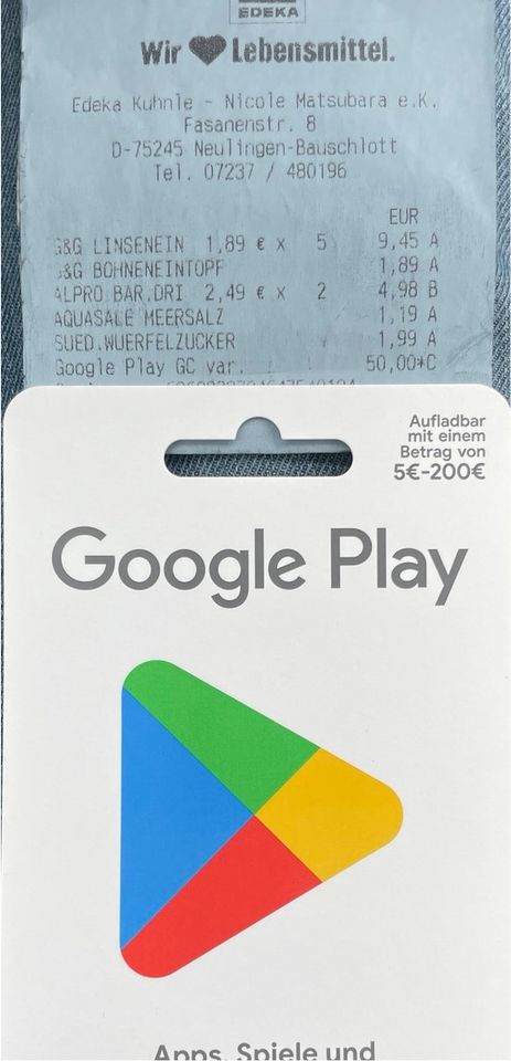 Google Playstore Guthabenkarte 50,-€ in Königsbach-Stein 