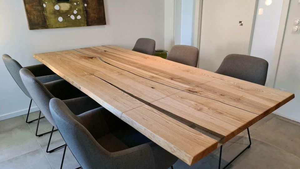Tischplatte Esche Massivholz Esszimmertisch EpoxiLine Holz-Gold in Herford