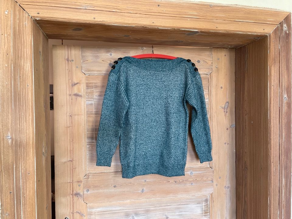 Blau melierter Pullover mit Knöpfleisten xs 34 in Bad Doberan